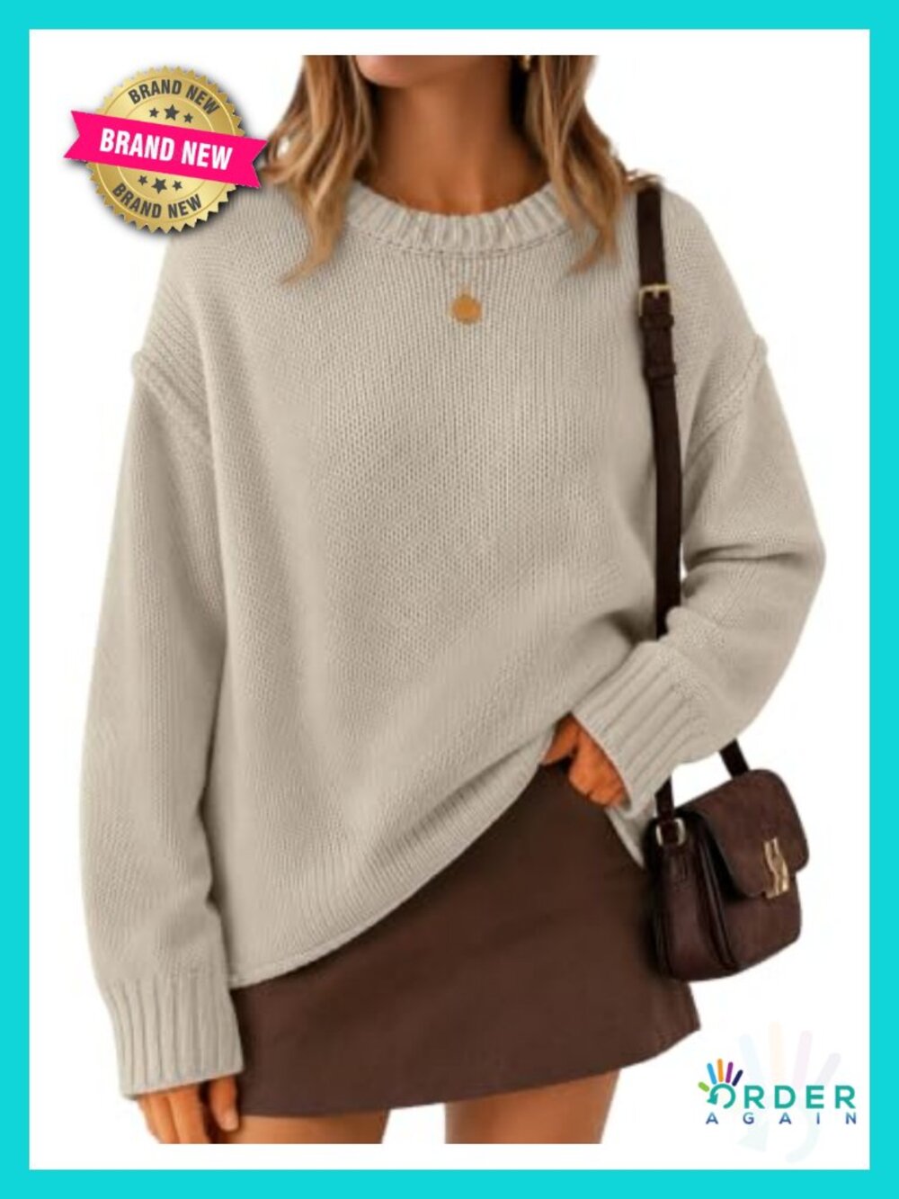 Women's Oversized Chunky Crewneck Pullover Sweater Long Sleeve Cotton Blend